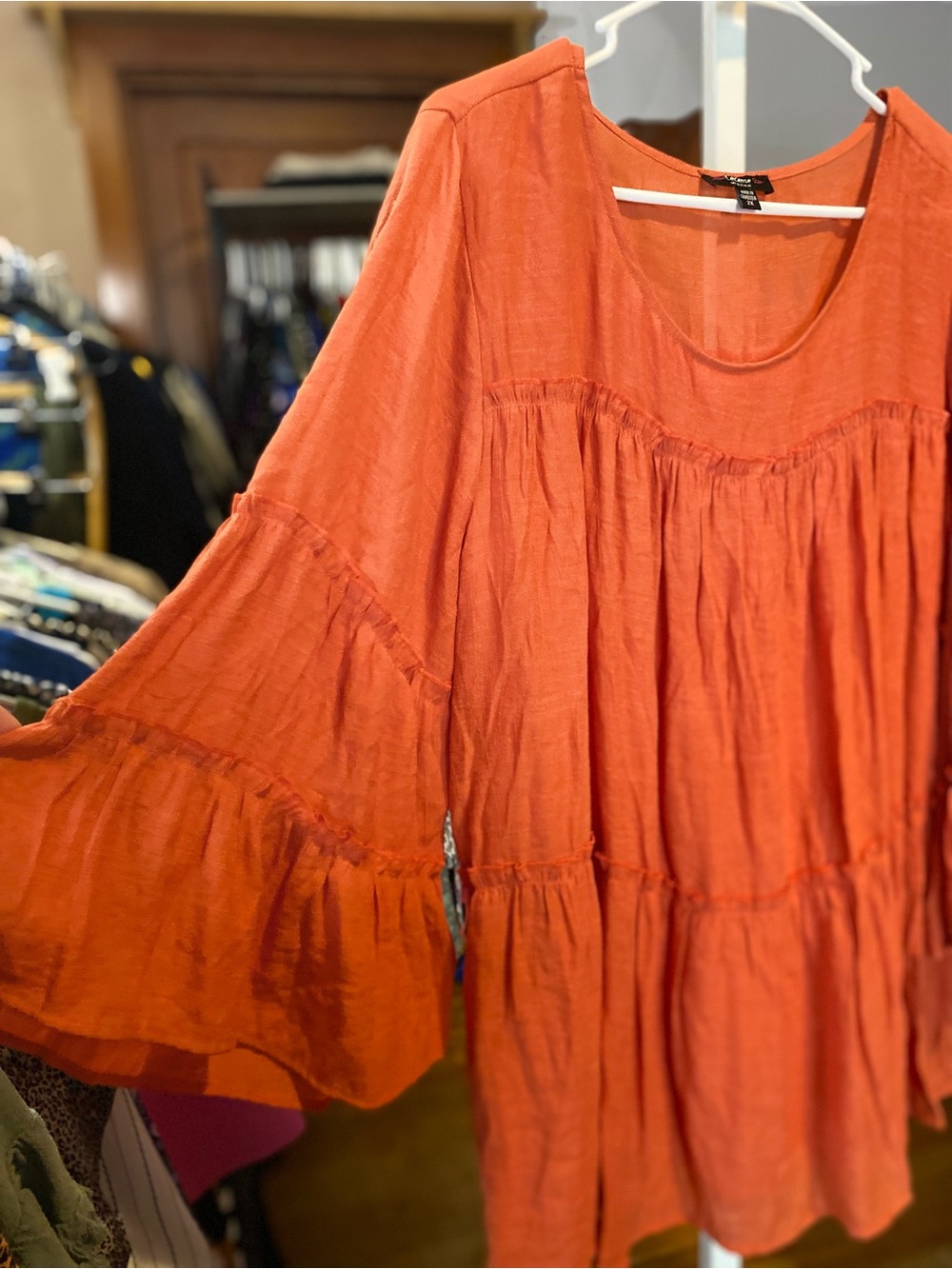 Cocomo Burnt Orange Tiered Peasant Tunic - Picture 3 of 4